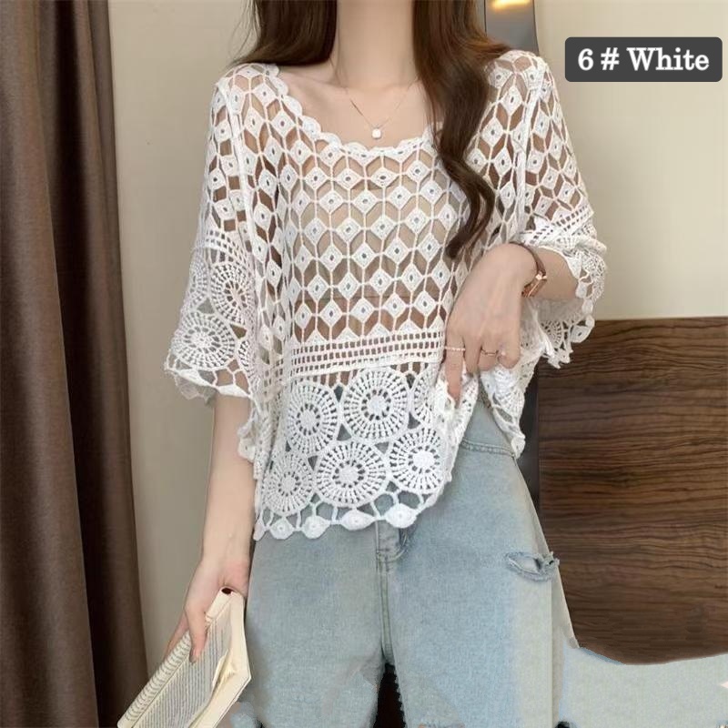 Stella Fashion Knitted Sunscreen Cardigan Thin Style Women Loose Outer Blouse Short Sleeve Top-Stella's Fashion