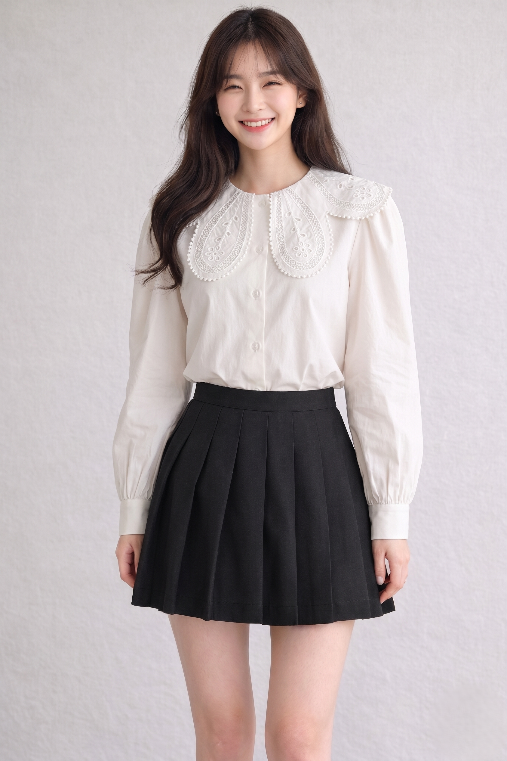 Stella Fashion Women Korean Lace Collar Long Sleeve Blouse Elegant Office Lady White Shirt Puff Sleeve Slim Fit Top S-XL