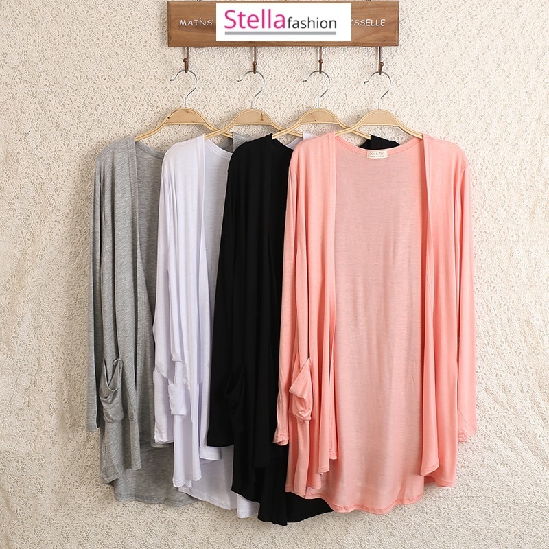 [Stella Fashion] READY STOCK  Women's Cotton Long Sleeve Cardigan Plain color Suncreen Modal Very soft and Comfortable-Stella's Fashion
