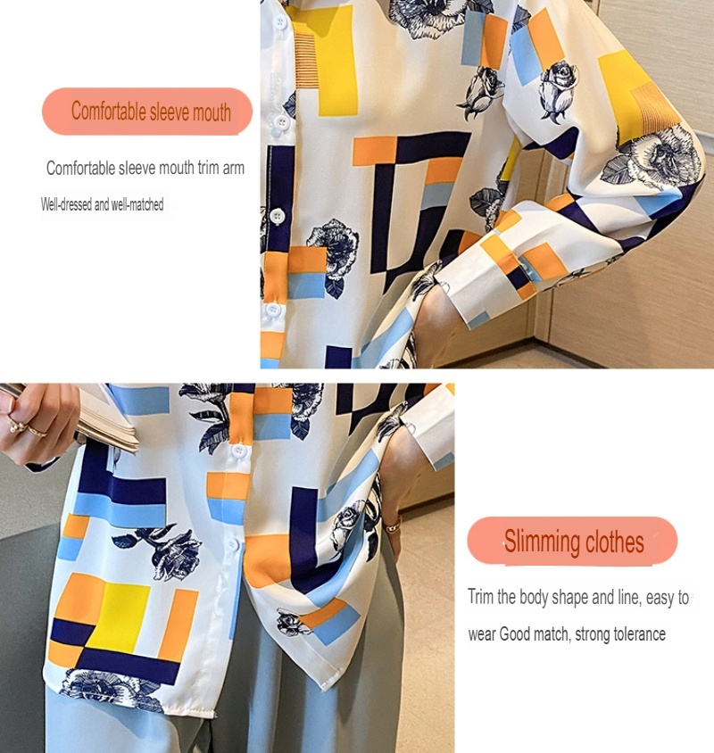 Stella Fashion Chic Korean Style Printed Blouse | Women's Elegant Long Sleeve Loose Fit Lapel Cardigan Top For Office Wear