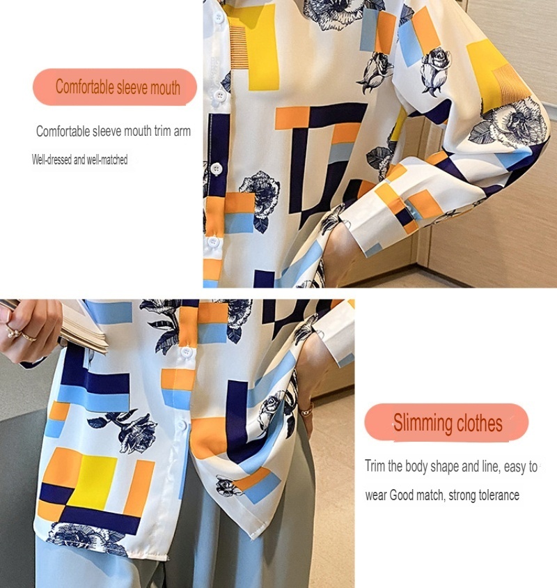 Stella Fashion Chic Korean Style Printed Blouse | Women's Elegant Long Sleeve Loose Fit Lapel Cardigan Top For Office Wear