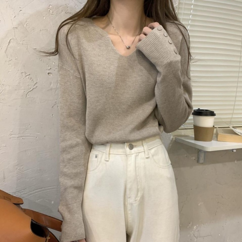 Stella Fashion Korean Style Loose Knit Sweater for Women Relaxed Fit Versatile Outerwear/Layering Top