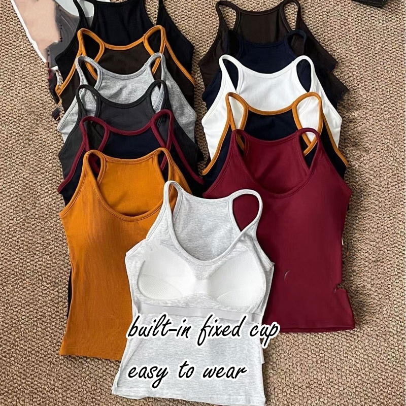 Stella Fashion Slim Fit Ribbed Brushed Camisole with Built‑in Bra Fashion Style U‑Neck Tank Top