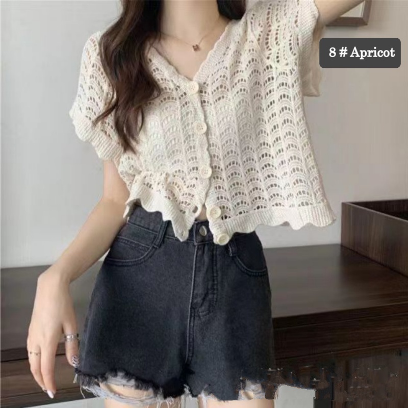 Stella Fashion Knitted Sunscreen Cardigan Thin Style Women Loose Outer Blouse Short Sleeve Top-Stella's Fashion