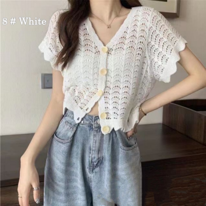 Stella Fashion Knitted Sunscreen Cardigan Thin Style Women Loose Outer Blouse Short Sleeve Top-Stella's Fashion