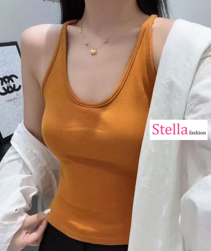 Stella Fashion Slim Fit Ribbed Brushed Camisole with Built‑in Bra Fashion Style U‑Neck Tank Top