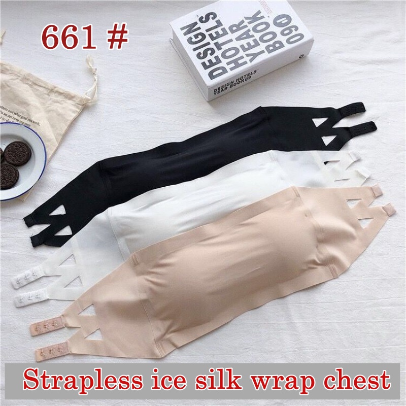 Stella Fashion Korea ice silk seamless all-match  Bralette Women Bra tube Top Cotton Nylon Removable Pad 