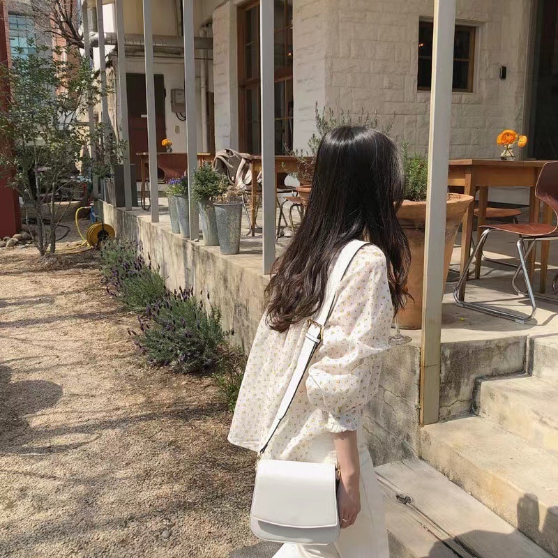 Stella Fashion Korean Style Women Ladies Loose Chiffon Floral Long Sleeve Shirt Blouse