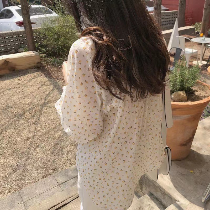 Stella Fashion Korean Style Women Ladies Loose Chiffon Floral Long Sleeve Shirt Blouse