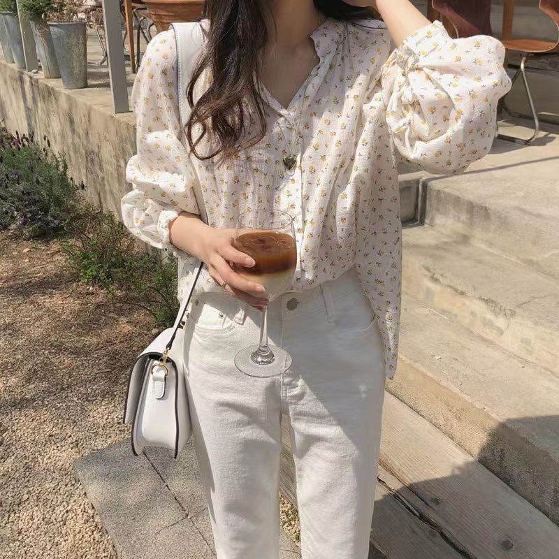 Stella Fashion Korean Style Women Ladies Loose Chiffon Floral Long Sle