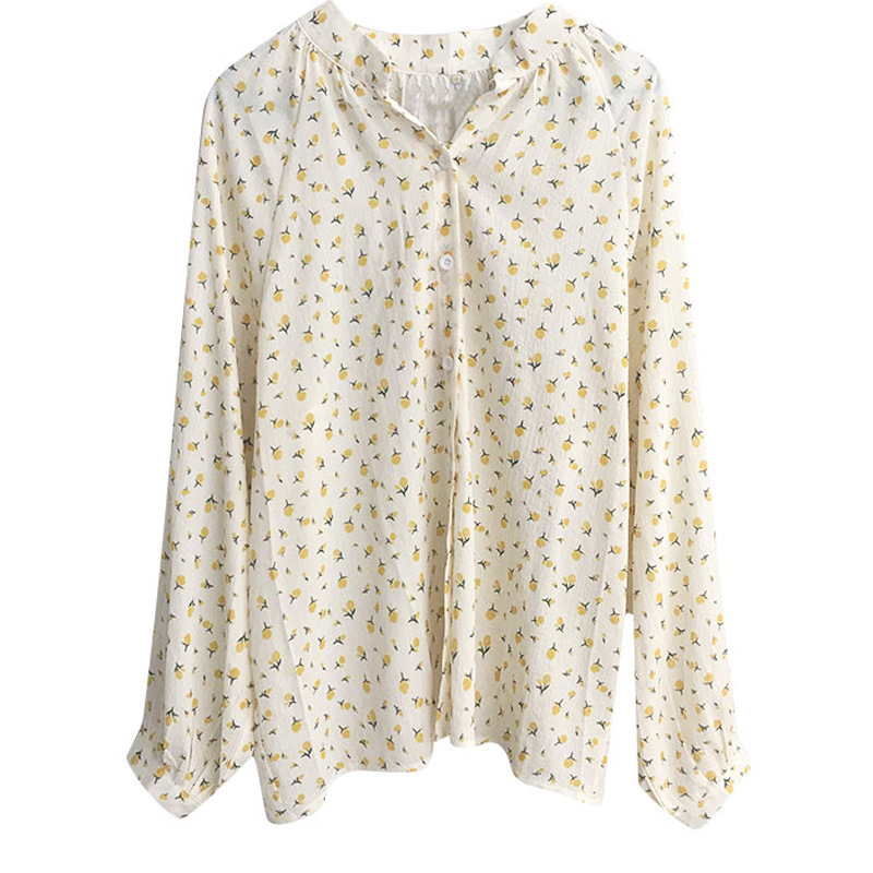Stella Fashion Korean Style Women Ladies Loose Chiffon Floral Long Sleeve Shirt Blouse