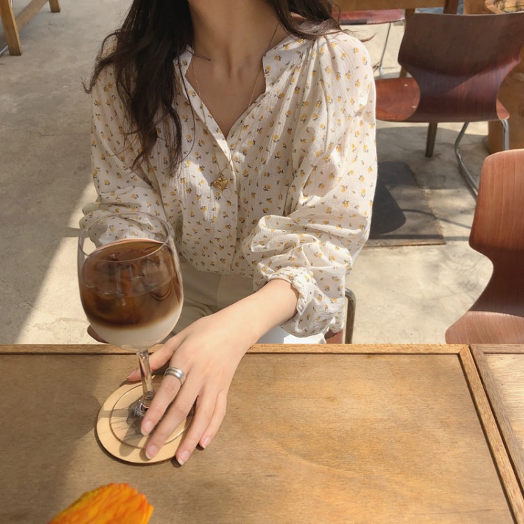 Stella Fashion Korean Style Women Ladies Loose Chiffon Floral Long Sleeve Shirt Blouse