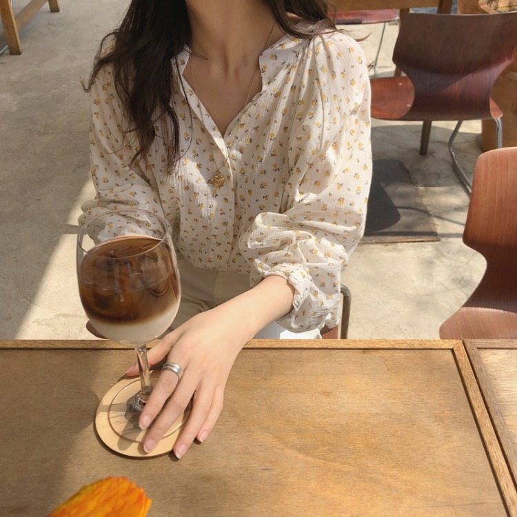 Stella Fashion Korean Style Women Ladies Loose Chiffon Floral Long Sleeve Shirt Blouse