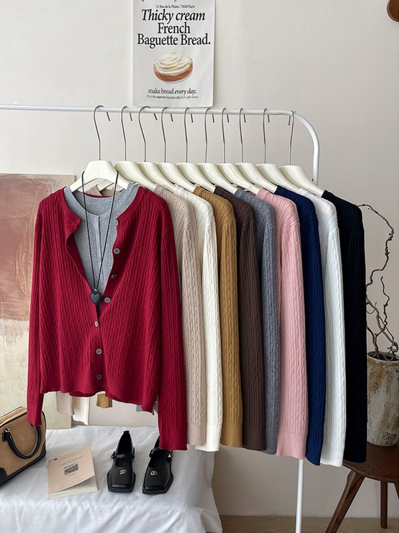 Stella Fashion Elegant Women’s Cardigan l Round Neck l Slim Fit l Long Sleeve l Button Front l Wavy Knit l Office Casual Wear