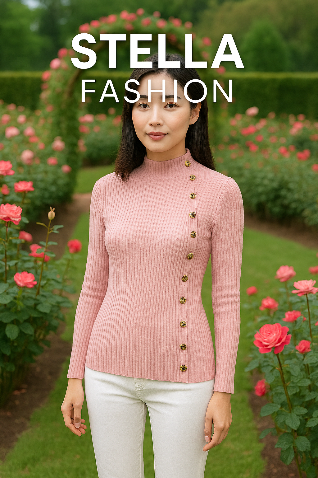 Stella Fashion New Style Half-Turtleneck Pullover Long-Sleeved Slim-Fi