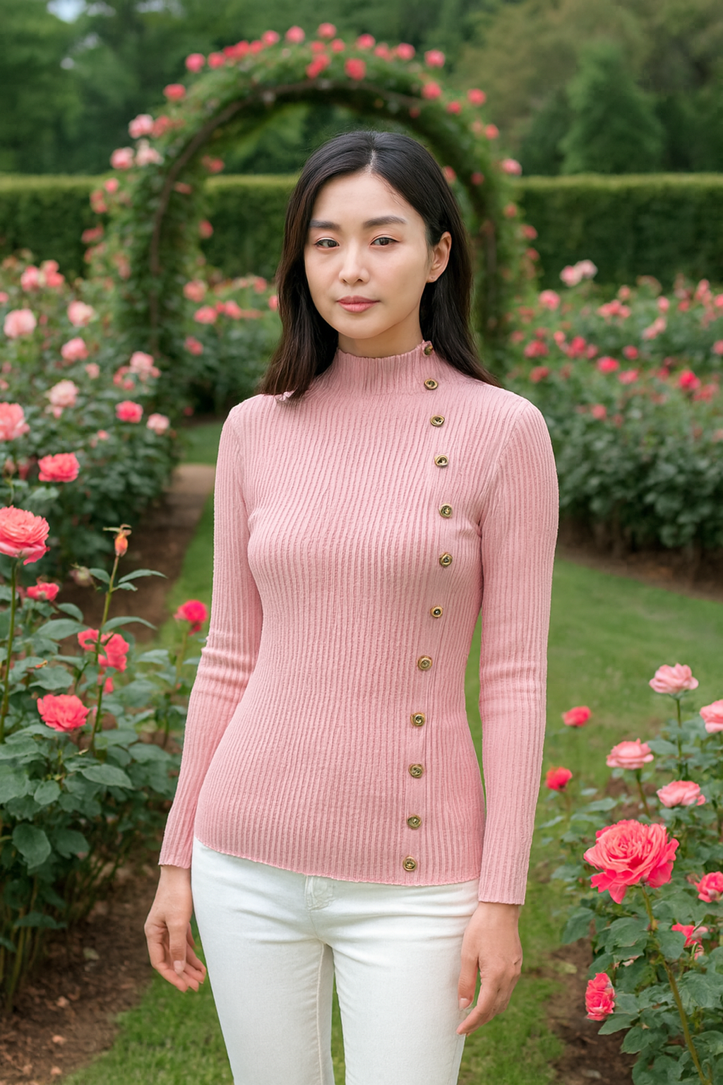 Stella Fashion New Style Half-Turtleneck Pullover Long-Sleeved Slim-Fit Sweater Women's Button-Down All-Match Sweater Bottoming Shirt Top
