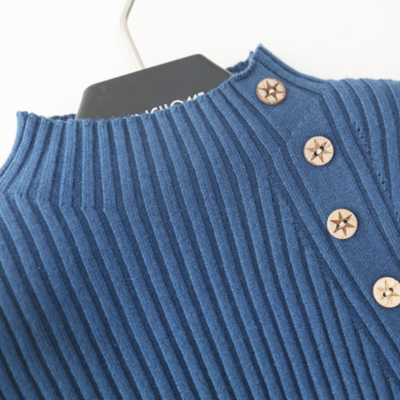 Stella Fashion New Style Half-Turtleneck Pullover Long-Sleeved Slim-Fit Sweater Women's Button-Down All-Match Sweater Bottoming Shirt Top-Stella's Fashion
