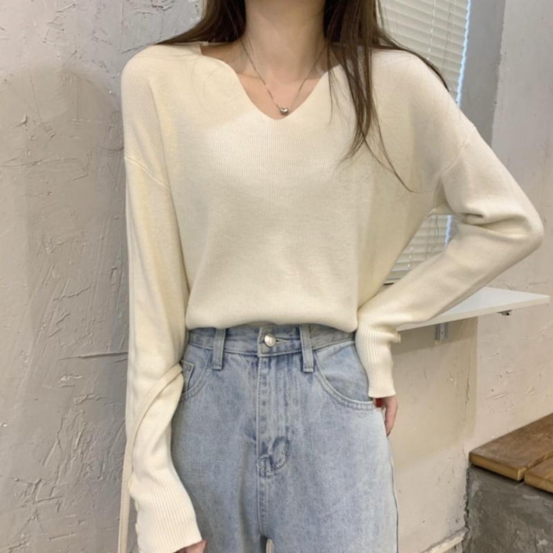 Stella Fashion Korean Style Loose Knit Sweater for Women Relaxed Fit Versatile Outerwear/Layering Top