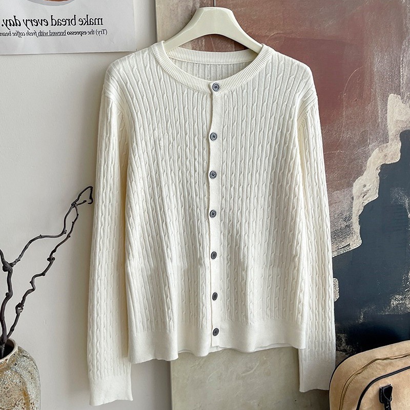 Stella Fashion Elegant Women’s Cardigan l Round Neck l Slim Fit l Long Sleeve l Button Front l Wavy Knit l Office Casual Wear