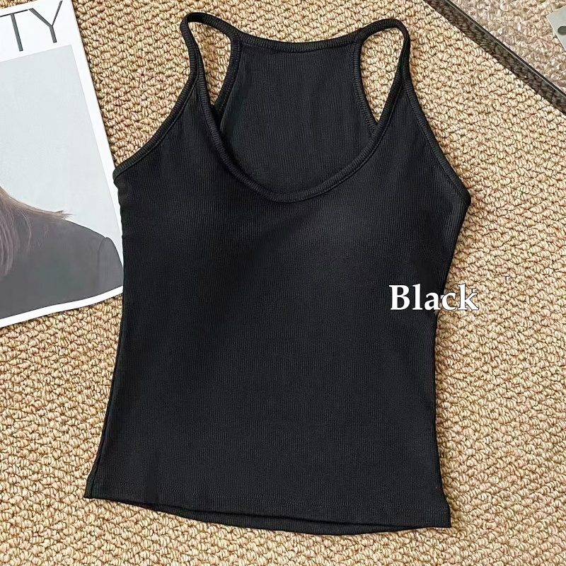 Stella Fashion Slim Fit Ribbed Brushed Camisole with Built‑in Bra Fashion Style U‑Neck Tank Top
