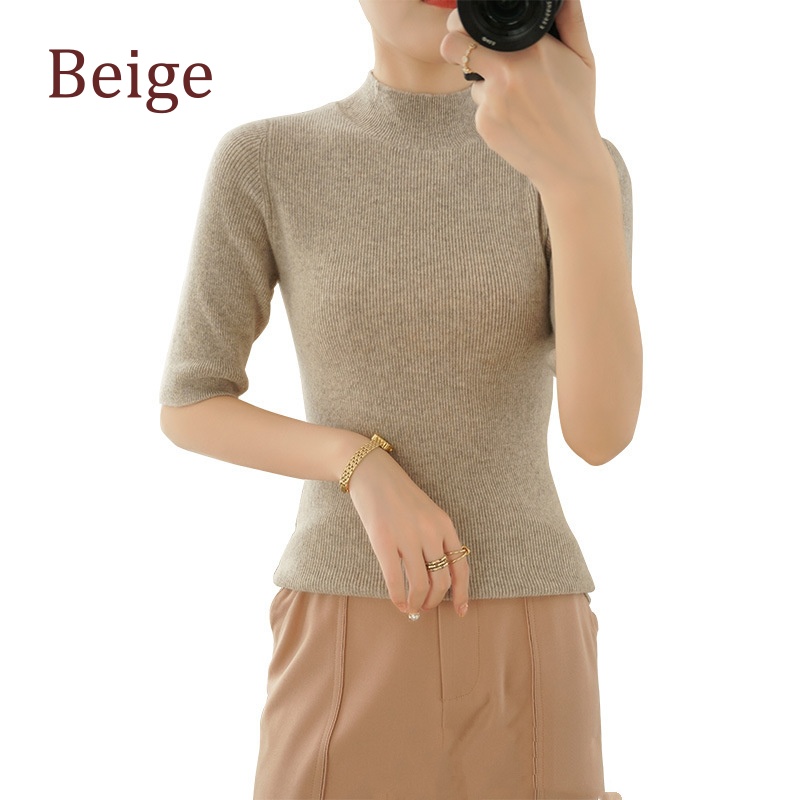 Stella Fashion Women’s Half Sleeve Knit Top 2025 Summer Mock Neck Slim Fit Base Layer