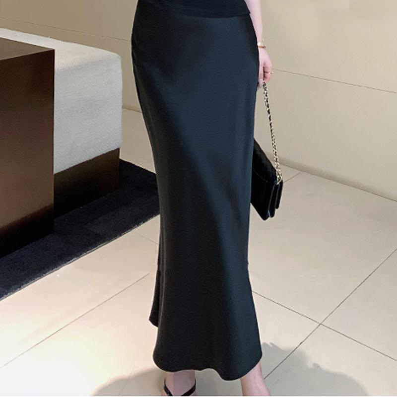 Stella Fashion Muslim New Women's Satin High Waist Slimming Mermaid Fishtail Hip-Wrapping Midi Skirt Bodycon Long Skirt