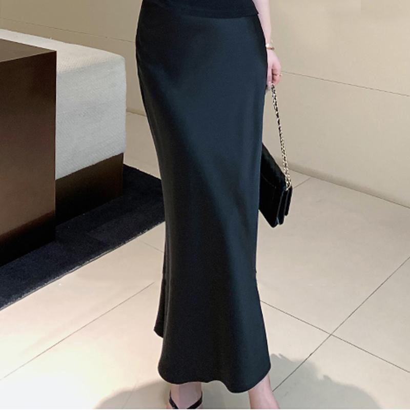 Stella Fashion Muslim New Women's Satin High Waist Slimming Mermaid Fishtail Hip-Wrapping Midi Skirt Bodycon Long Skirt