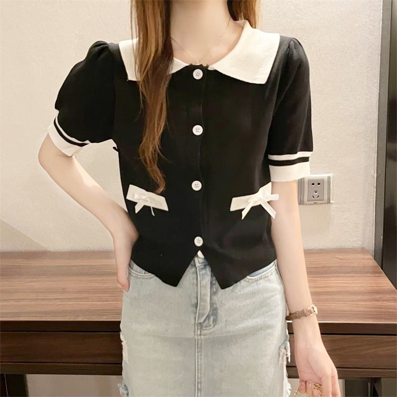 Stella Fashion Women Summer New Style Knit Cardigan Lapel Polo Collar