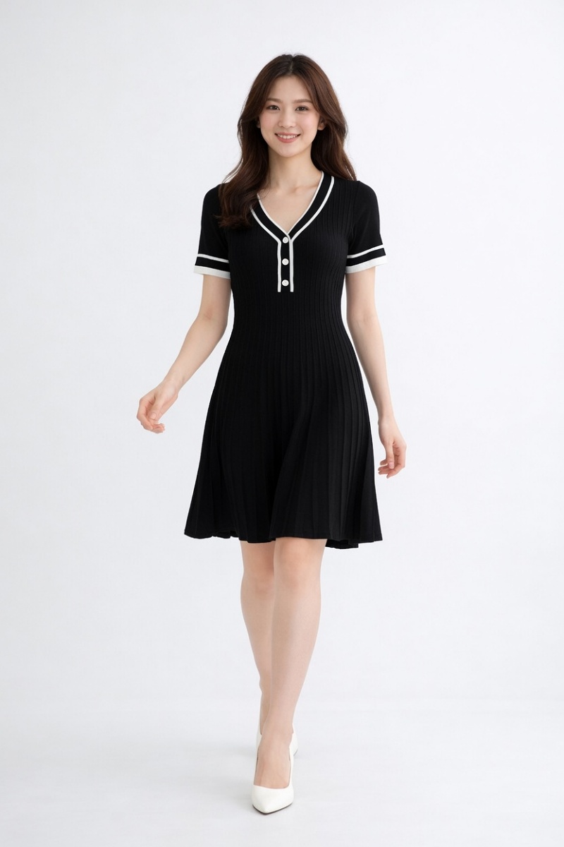 Stella Fashion Elegant V‑Neck A‑Line Dress – Ice Silk Blend, Sweet Princess Style, Summer Casual Wear