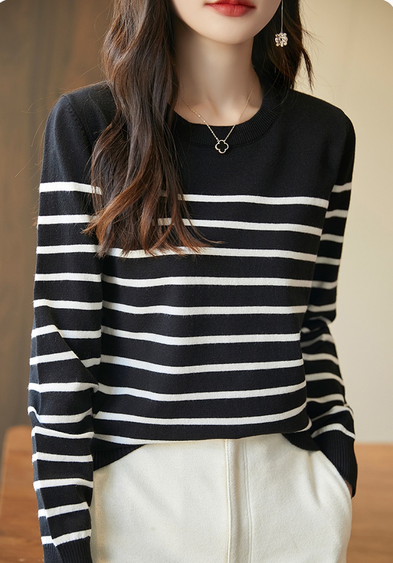 Stella Fashion Women’s Slim Fit Patchwork Pullover Top Long Sleeve Round Neck Urban Style – Black/White