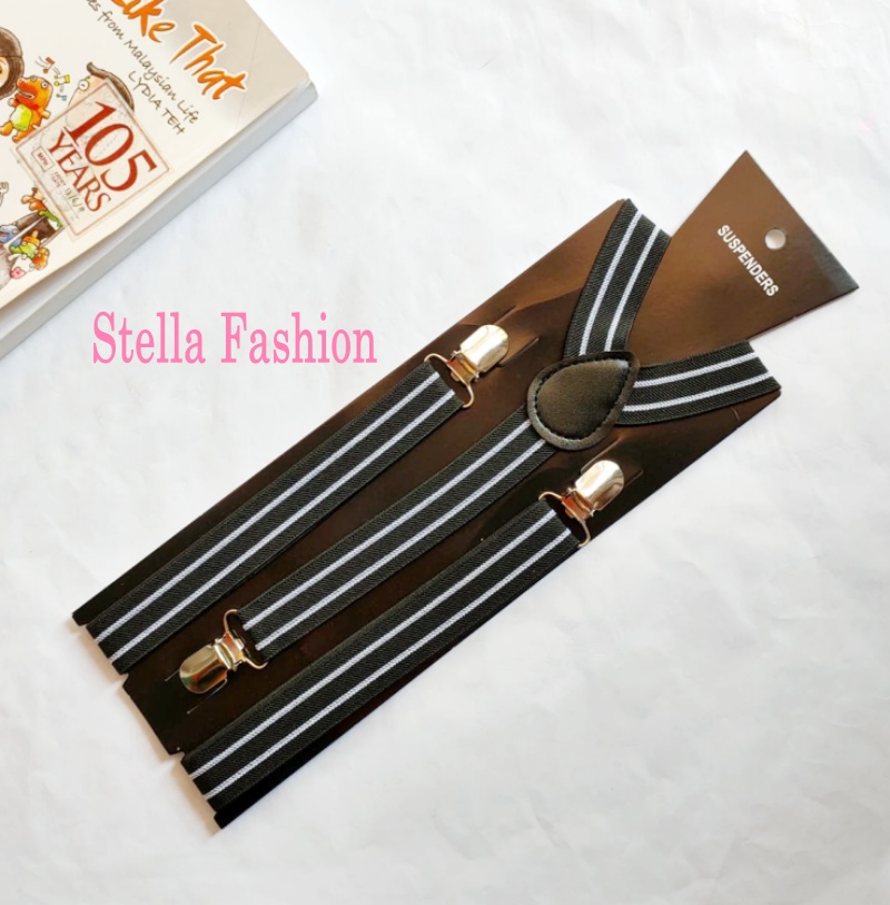 [Stella Fashion] 2.5 cm wide Stripe elastic Adjustable Braces Y -Shape Unisex Suspenders Clip on Men's Stripe Suspenders