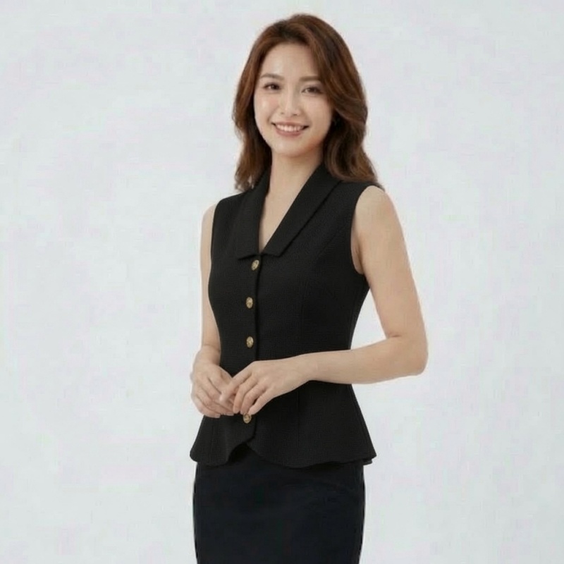 Stella Fashion Women’s Knitted Sleeveless Polo Cardigan – Elegant Slim Fit Top