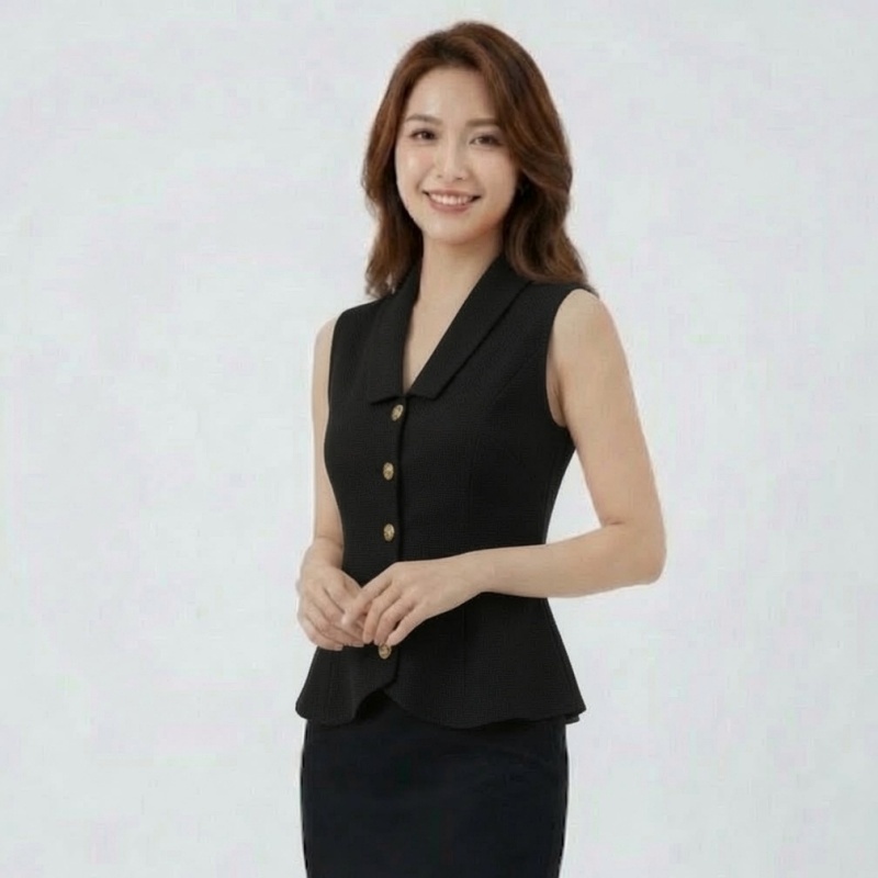 Stella Fashion Women’s Knitted Sleeveless Polo Cardigan – Elegant Slim Fit Top