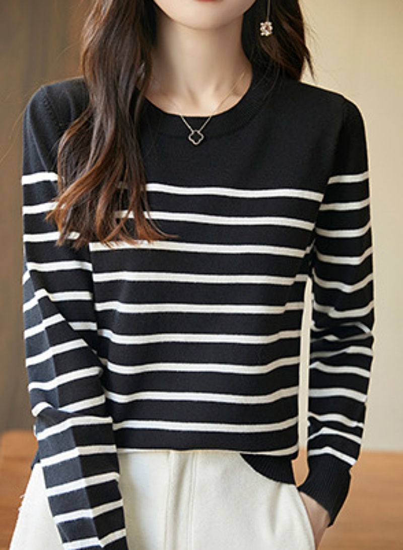Stella Fashion Women’s Slim Fit Patchwork Pullover Top Long Sleeve Round Neck Urban Style – Black/White
