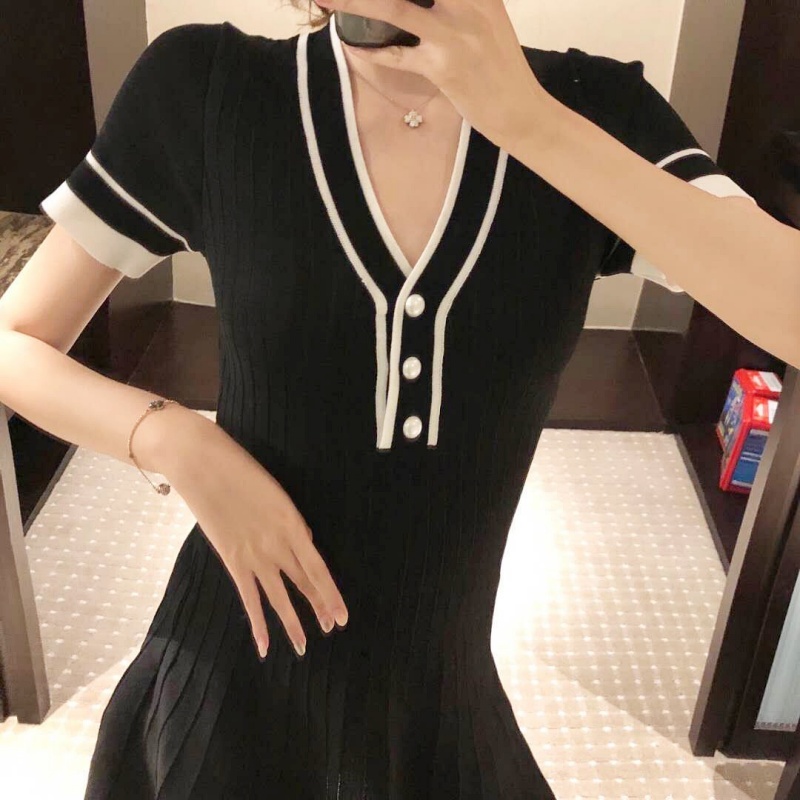 Stella Fashion Elegant V‑Neck A‑Line Dress – Ice Silk Blend, Sweet Princess Style, Summer Casual Wear