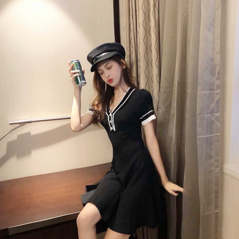 Stella Fashion Elegant V‑Neck A‑Line Dress – Ice Silk Blend, Sweet Princess Style, Summer Casual Wear