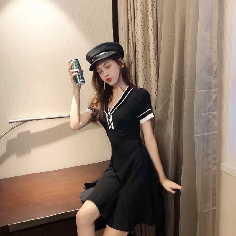 Stella Fashion Elegant V‑Neck A‑Line Dress – Ice Silk Blend, Sweet Princess Style, Summer Casual Wear