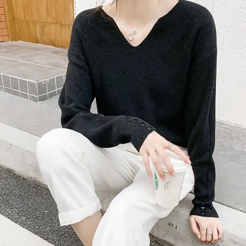 Stella Fashion Korean Style Loose Knit Sweater for Women Relaxed Fit Versatile Outerwear/Layering Top