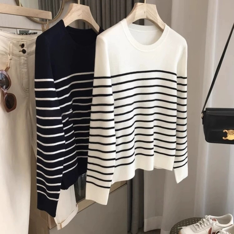 Stella Fashion Women’s Slim Fit Patchwork Pullover Top Long Sleeve Round Neck Urban Style – Black/White