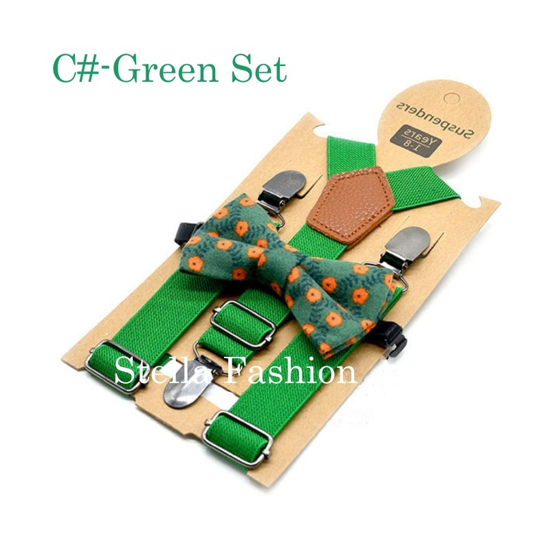Stella Fashion Suspender Clip-on Braces and Bow Tie Set for Child Kids Party and Wedding 儿童吊裤带+印花领结
