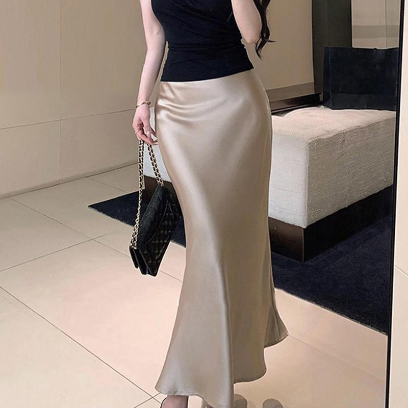 Stella Fashion Muslim New Women's Satin High Waist Slimming Mermaid Fishtail Hip-Wrapping Midi Skirt Bodycon Long Skirt
