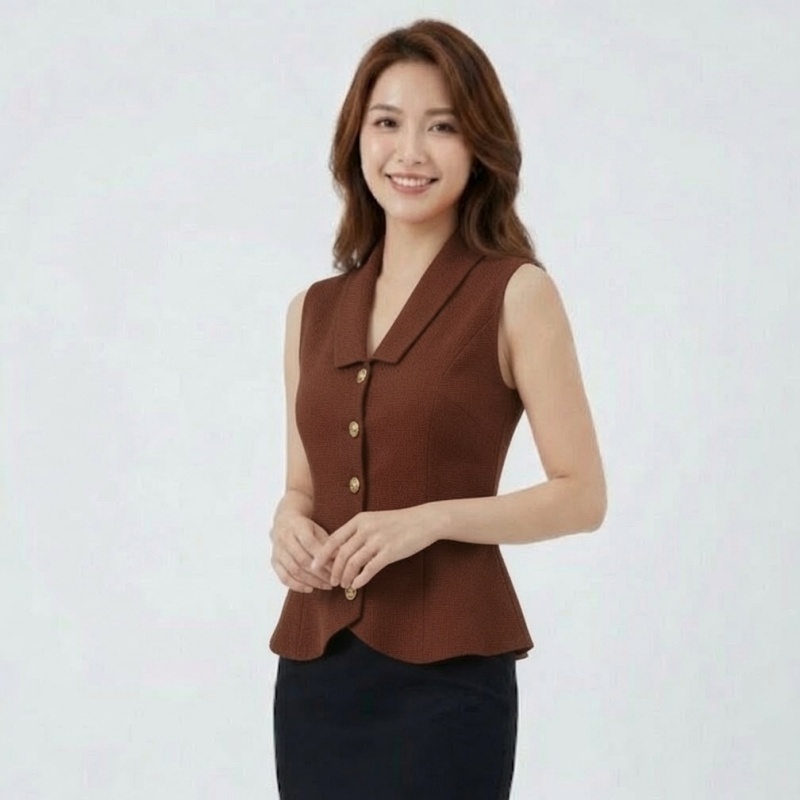 Stella Fashion Women’s Knitted Sleeveless Polo Cardigan – Elegant Slim Fit Top