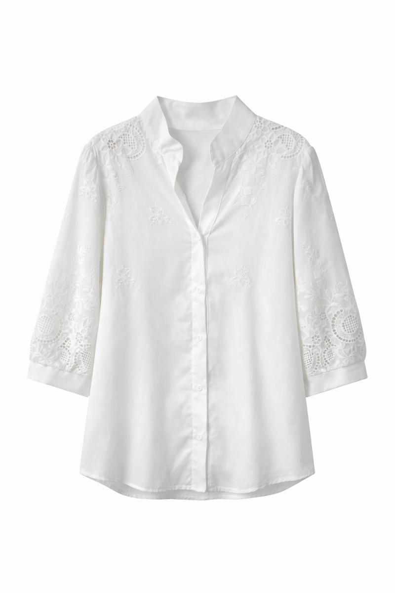 Stella Fashion Korean Style Embroidered White Blouse | Loose Fit | Chic V-Neck Top | Soft Girl Aesthetic 