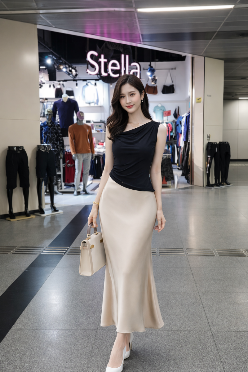 Stella Fashion Muslim New Women's Satin High Waist Slimming Mermaid Fishtail Hip-Wrapping Midi Skirt Bodycon Long Skirt