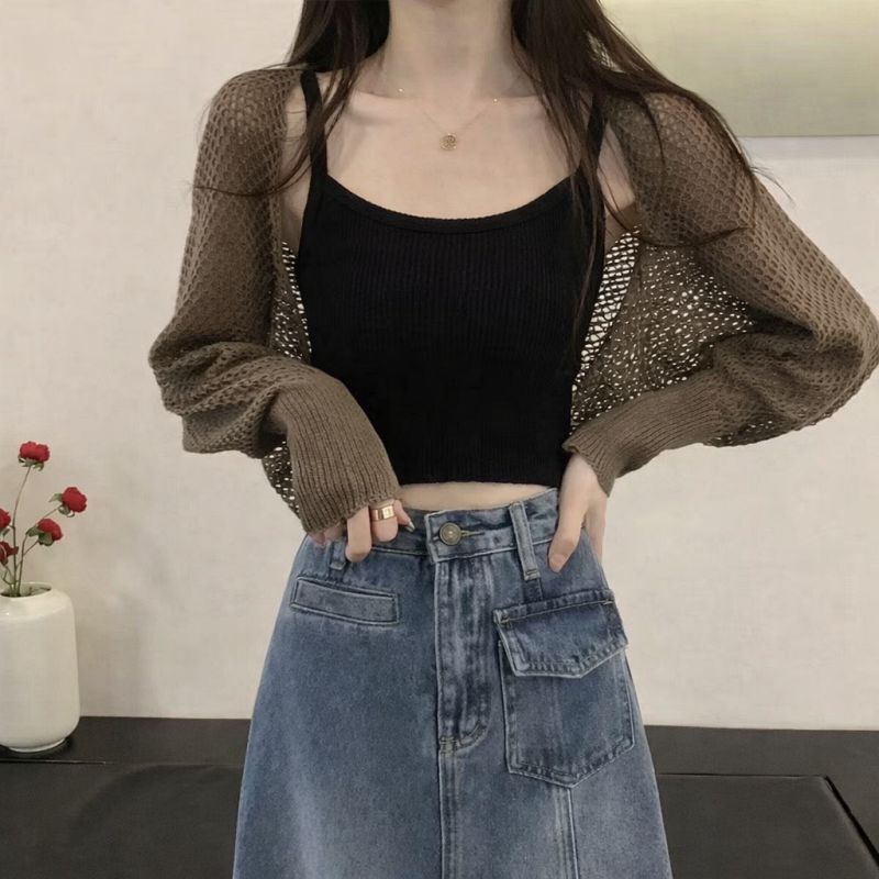 Stella Fashion Women Knitted Cardigan Long Sleeve  Cardigan Thin Sun Protection Knitted Cardigan Top