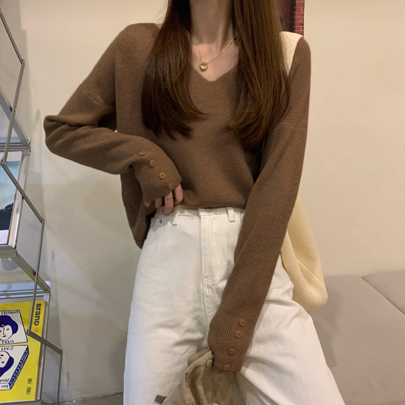 Stella Fashion Korean Style Loose Knit Sweater for Women Relaxed Fit Versatile Outerwear/Layering Top