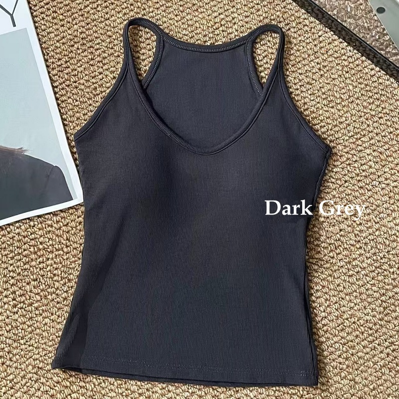 Stella Fashion Slim Fit Ribbed Brushed Camisole with Built‑in Bra Fashion Style U‑Neck Tank Top