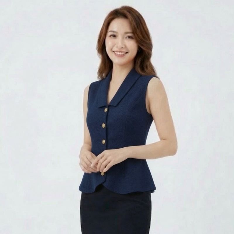 Stella Fashion Women’s Knitted Sleeveless Polo Cardigan – Elegant Slim Fit Top