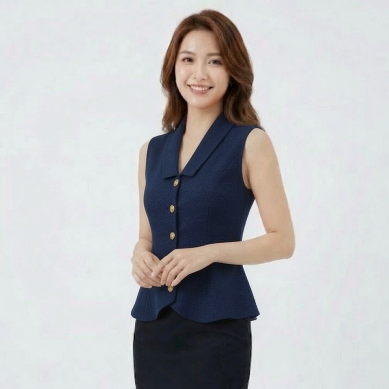 Stella Fashion Women’s Knitted Sleeveless Polo Cardigan – Elegant Slim Fit Top