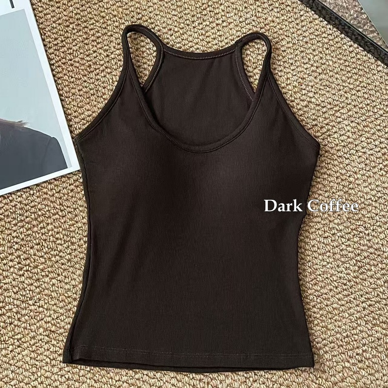 Stella Fashion Slim Fit Ribbed Brushed Camisole with Built‑in Bra Fashion Style U‑Neck Tank Top